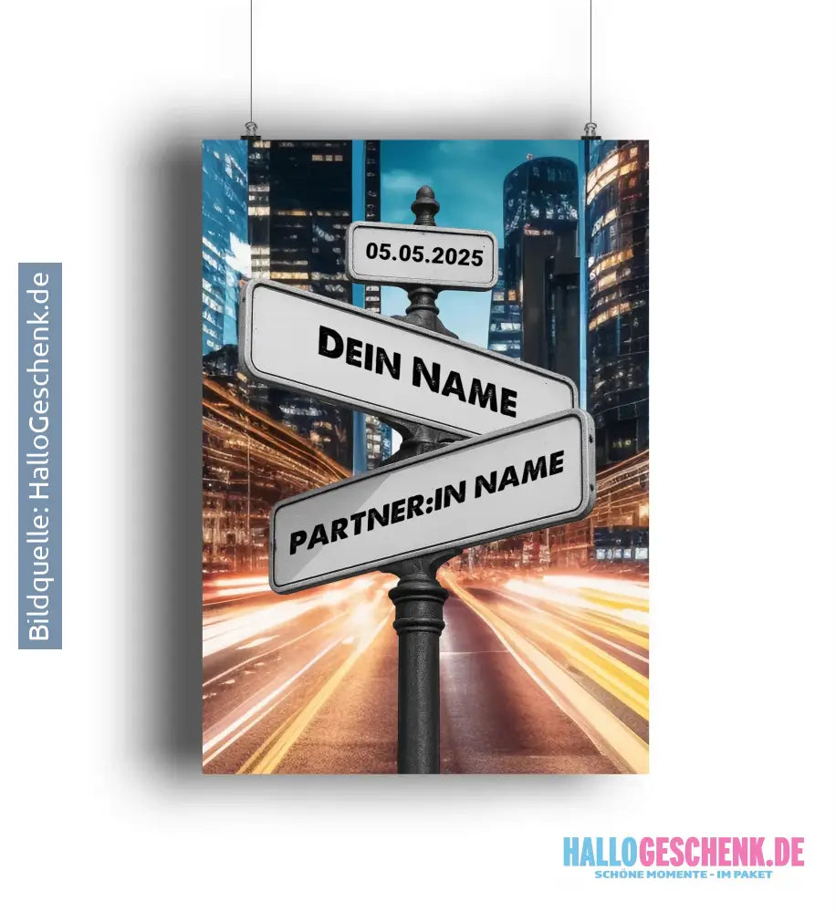 Straßenschild Datum + Wunschtext diverse Hintergründe personalisiert • Poster DIN A1 A2 A3 A4