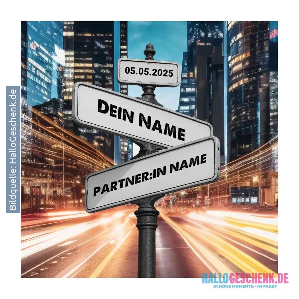 Straßenschild Datum + Wunschtext (diverse Hintergründe) personalisiert • STICKER 20x20cm (Aufkleber) - ausgestanzter