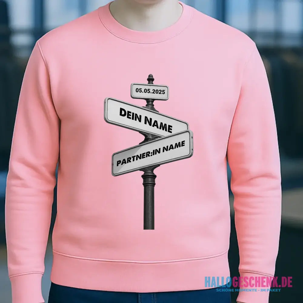 Straßenschild Datum + Wunschtext diverse Hintergründe personalisiert • Unisex Sweatshirt für Damen und Herren • Bio