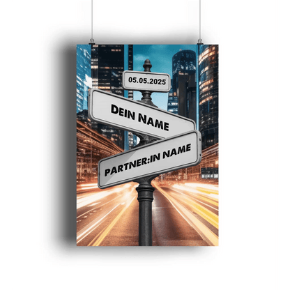 Straßenschild Datum + Wunschtext diverse Hintergründe personalisiert • Poster DIN A1 A2 A3 A4