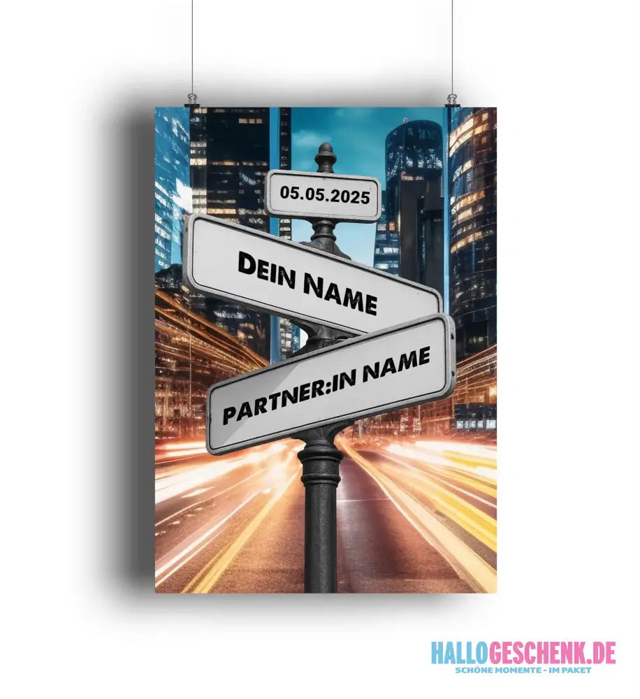 Straßenschild Datum + Wunschtext diverse Hintergründe personalisiert • Poster DIN A1 A2 A3 A4