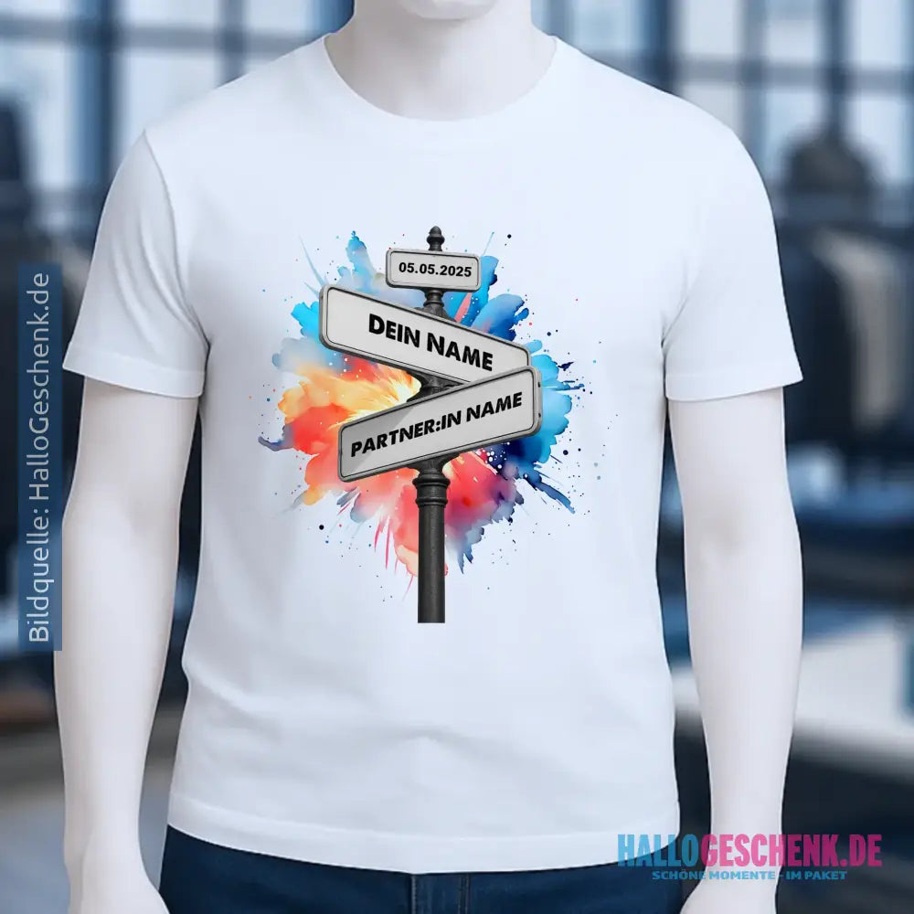 Straßenschild Datum + Wunschtext (personalisiert) • Unisex T-Shirt für Herren & Damen • Bio - personalisierte T-Shirts
