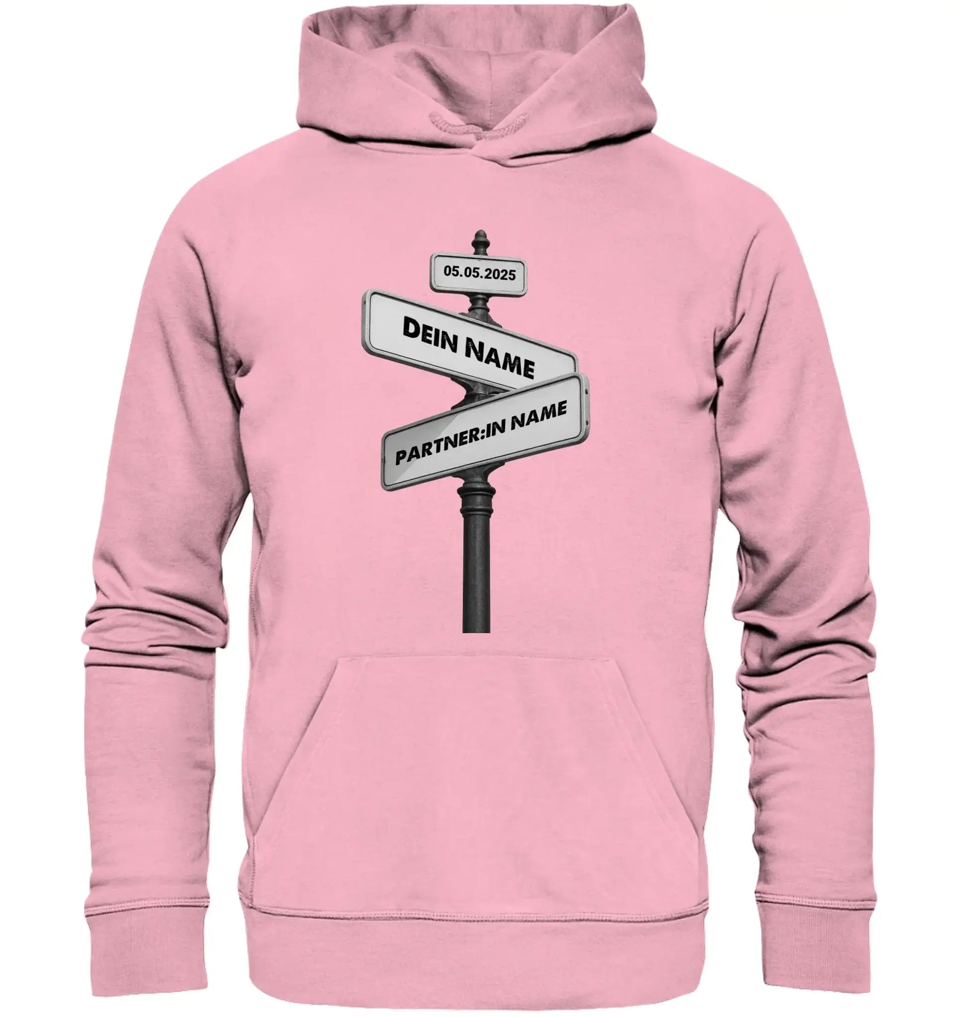 Straßenschild Wegweiser • mehrere Artikel • ’Statement-Collection’ • Wunschtext • Mein Motiv - Unisex Hoodie • Bio