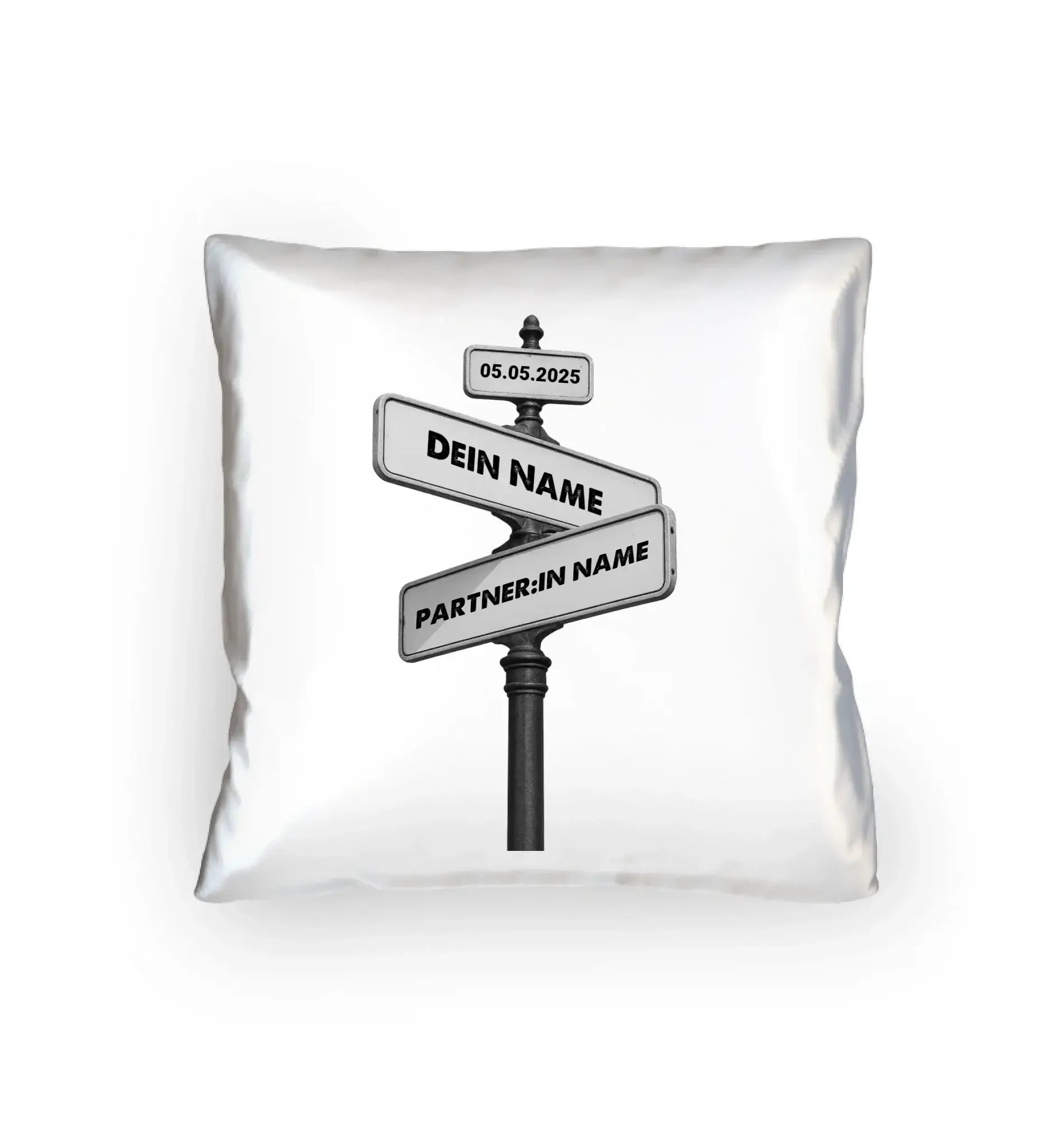 Straßenschild Wegweiser • mehrere Artikel • ’Statement-Collection’ • Wunschtext • Mein Motiv - Kissen / White