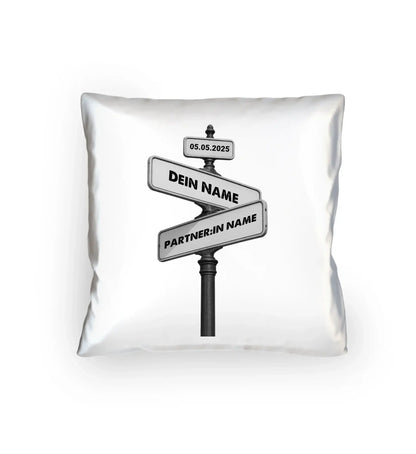 Straßenschild Wegweiser • mehrere Artikel • ’Statement-Collection’ • Wunschtext • Mein Motiv - Kissen / White