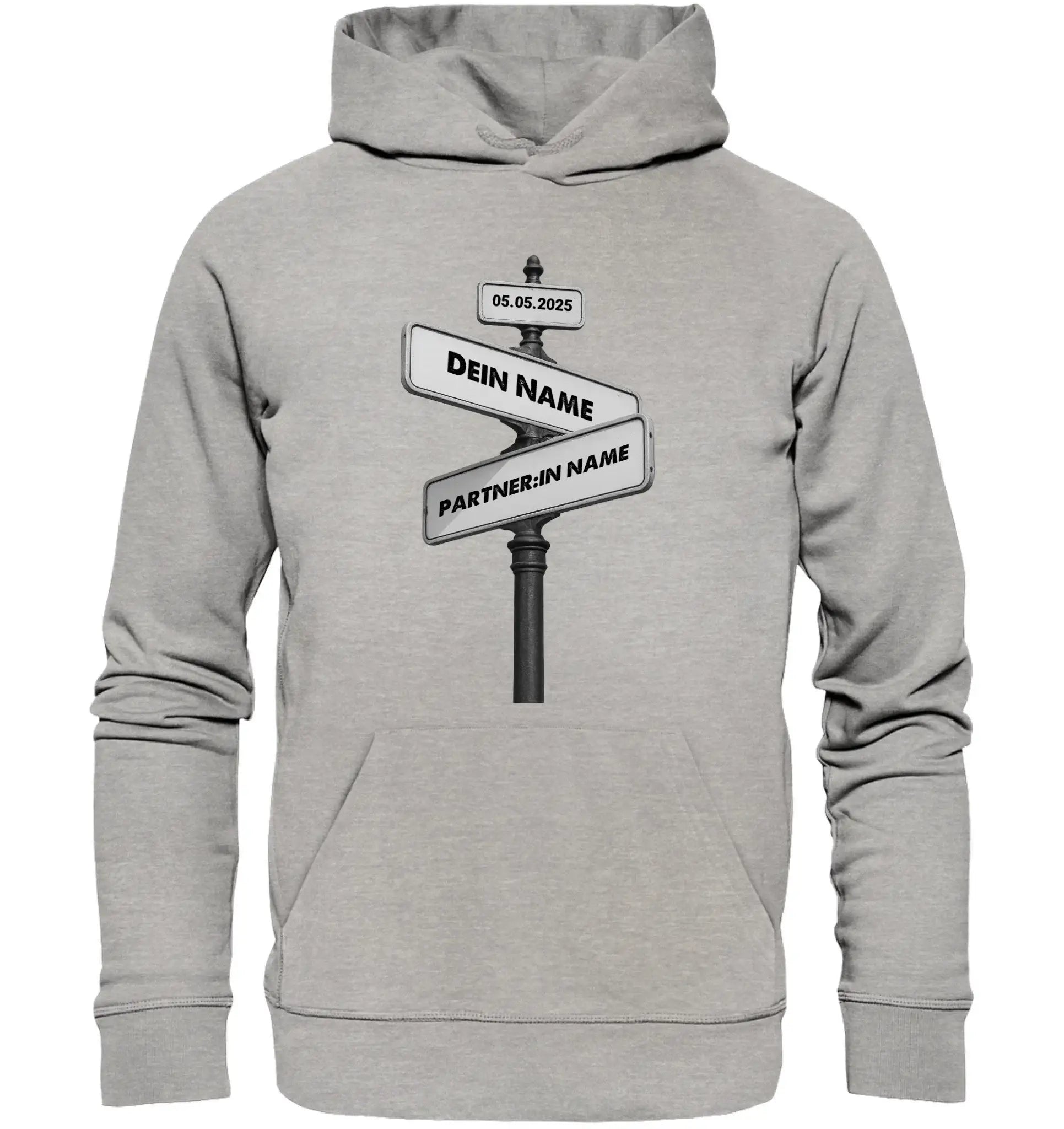 Straßenschild Wegweiser • mehrere Artikel • ’Statement-Collection’ • Wunschtext • Mein Motiv - Unisex Hoodie • Bio