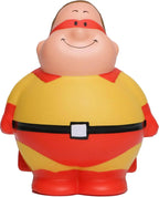 Chubby superhero anti stress quetsch Figur super bert in gelb und rot mit schwarzem gürtel und lächelndem gesicht