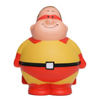 fröhliche, pummelige Super Bert Anti-Stress-Quetsch-Figur in gelb-rotem Anzug mit schwarzem Gürtel und roter Maske