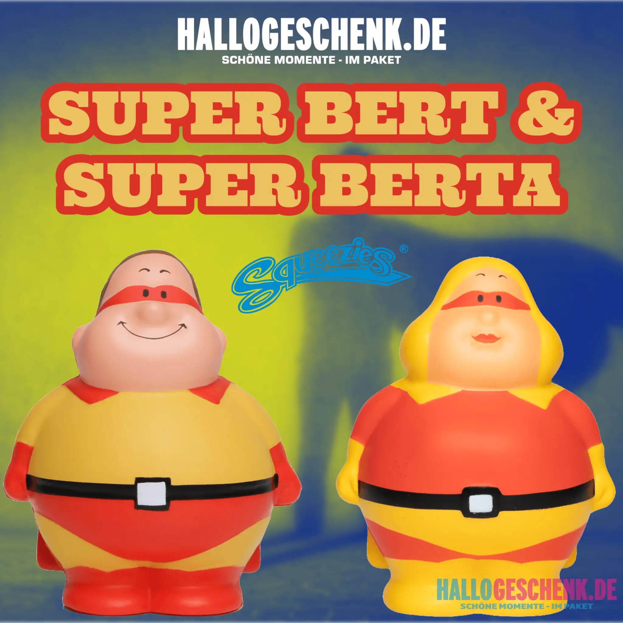 SUPER BERT & SUPER BERTA • Quetschfigur • Geschenkset Bundle • Anti-Stress-Figur
