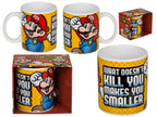 Gelbe keramiktasse super mario ii mit mario cartoon und spruch was dich nicht umbringt macht dich kleiner
