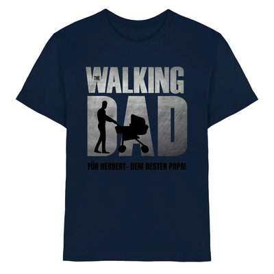 Navyblaues baumwollshirt mit metallic silber grafik the walking dad und deutscher schrift aus der superdad statement-collection
