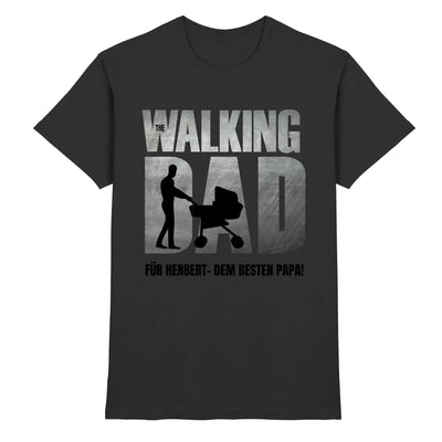 Dunkelgraues baumwollshirt mit grafik the walking dad und silhouette mit kinderwagen für vatertag superdad collection