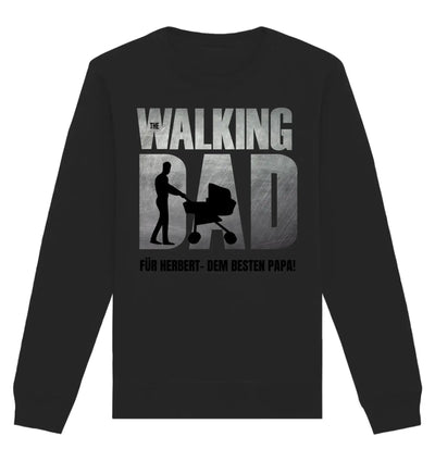 Schwarzer langarm-Sweatshirt mit grauer grafik the walking dad und Text für herbert dem besten papa ideal als vatertagsgeschenk