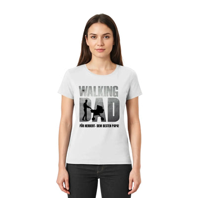 Weißes baumwoll-t-shirt mit grauem und schwarzem print the walking dad und Text für herbert dem besten papa
