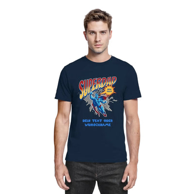 Marine blaues baumwoll t-shirt mit lebendigem superdad grafik und platzhalter text aus der statement collection für vatertag
