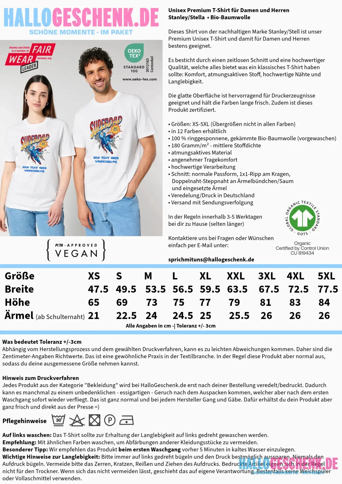 SUPERDAD • Papa • Unisex T-Shirt für Herren & Damen • Bio • personalisierbar - personalisierte Papa-Geschenke