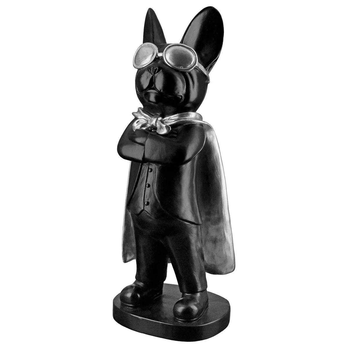 Superhelden Bulldogge • Schwarz/Silber • Skulptur • Statue • Wohndeko