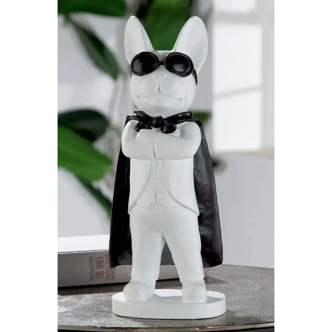 Superhelden Bulldogge • Weiß/Schwarz • Skulptur • Statue • Wohndeko