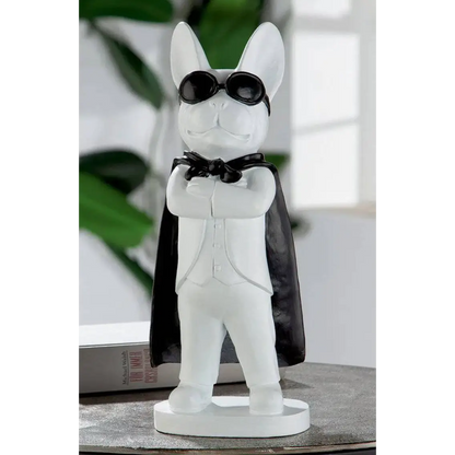 Superhelden Bulldogge • Weiß/Schwarz • Skulptur • Statue • Wohndeko
