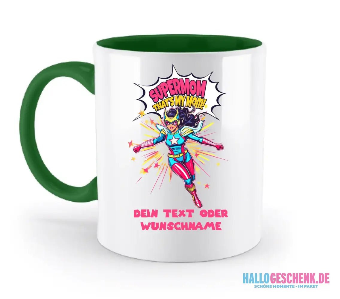 SUPERMOM • Mama • zweifarbige Tasse (spülmaschinenfest) • personalisierbar - zweifarbige Tasse • spülmaschinengeeignet