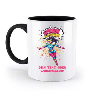 SUPERMOM • Mama • zweifarbige Tasse (spülmaschinenfest) • personalisierbar - zweifarbige Tasse • spülmaschinengeeignet