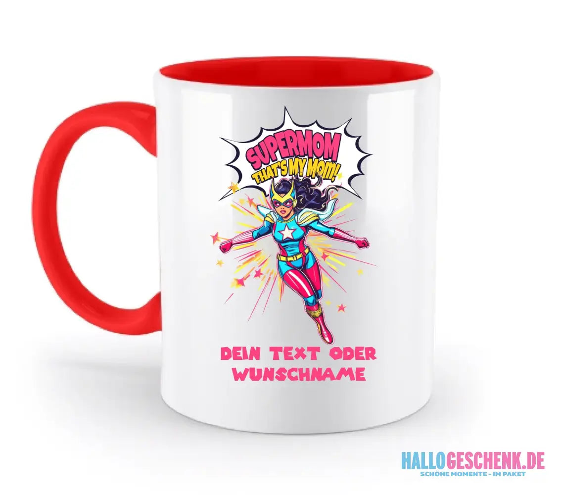 SUPERMOM • Mama • zweifarbige Tasse (spülmaschinenfest) • personalisierbar - zweifarbige Tasse • spülmaschinengeeignet