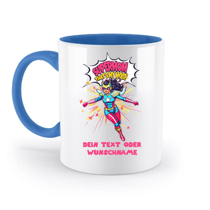 SUPERMOM • Mama • zweifarbige Tasse (spülmaschinenfest) • personalisierbar - zweifarbige Tasse • spülmaschinengeeignet