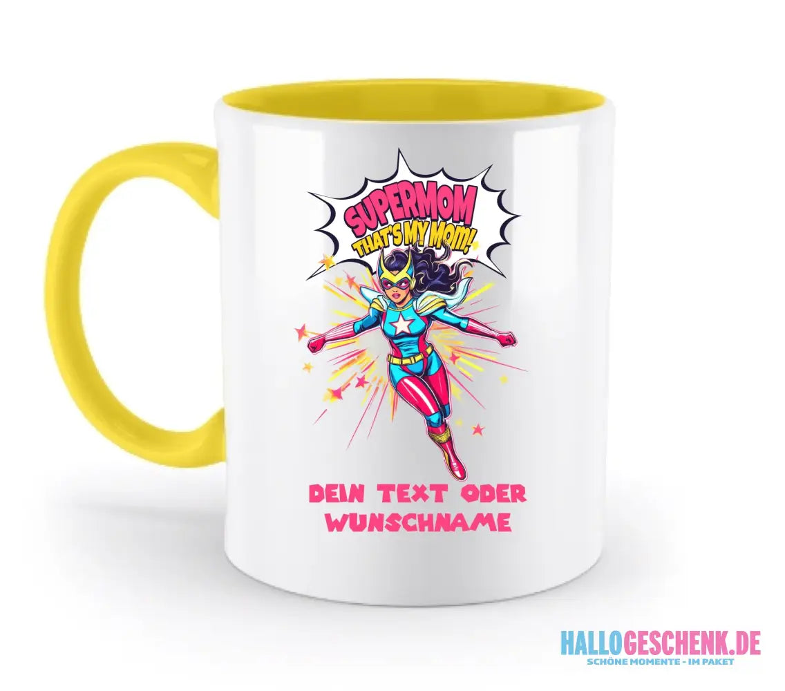 SUPERMOM • Mama • zweifarbige Tasse (spülmaschinenfest) • personalisierbar - zweifarbige Tasse • spülmaschinengeeignet