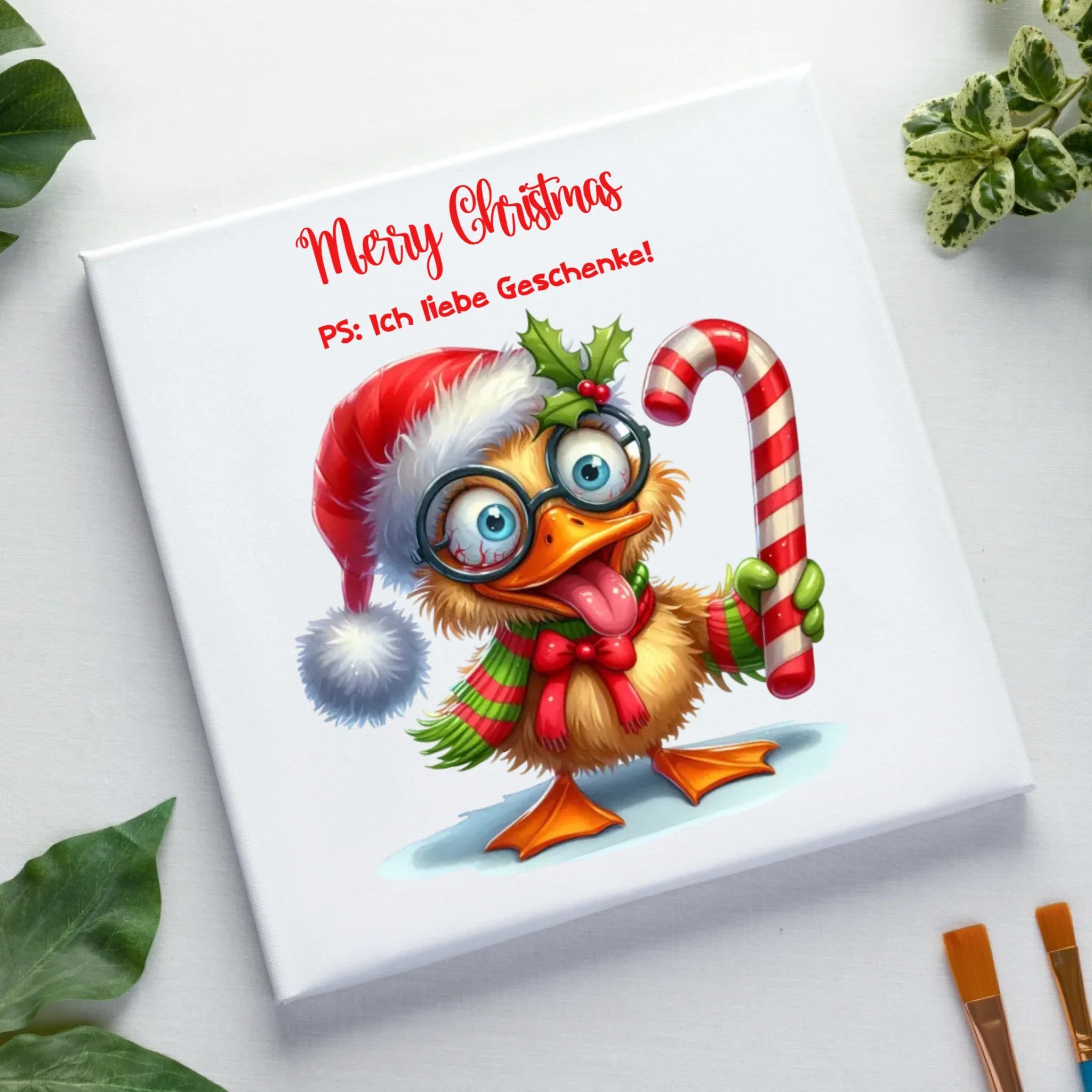 Sweet X-Mas Ducks mit Wunschtext • 27 Motive verfügbar (personalisierbare Motive) • Weihnachtsente - Leinwand