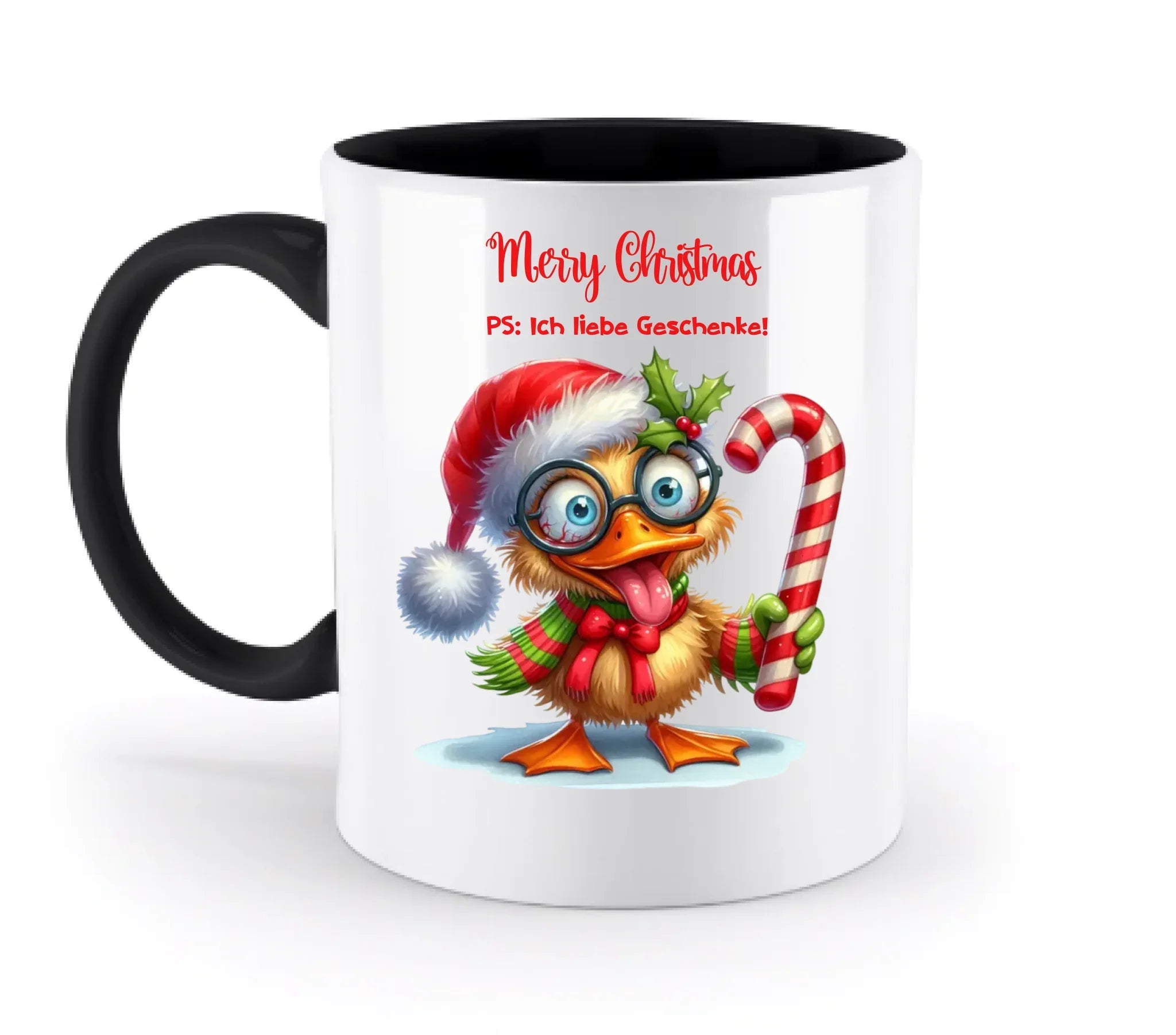 Sweet X-Mas Ducks mit Wunschtext • 27 Motive verfügbar (personalisierbare Motive) • Weihnachtsente - Zweifarbige Tasse