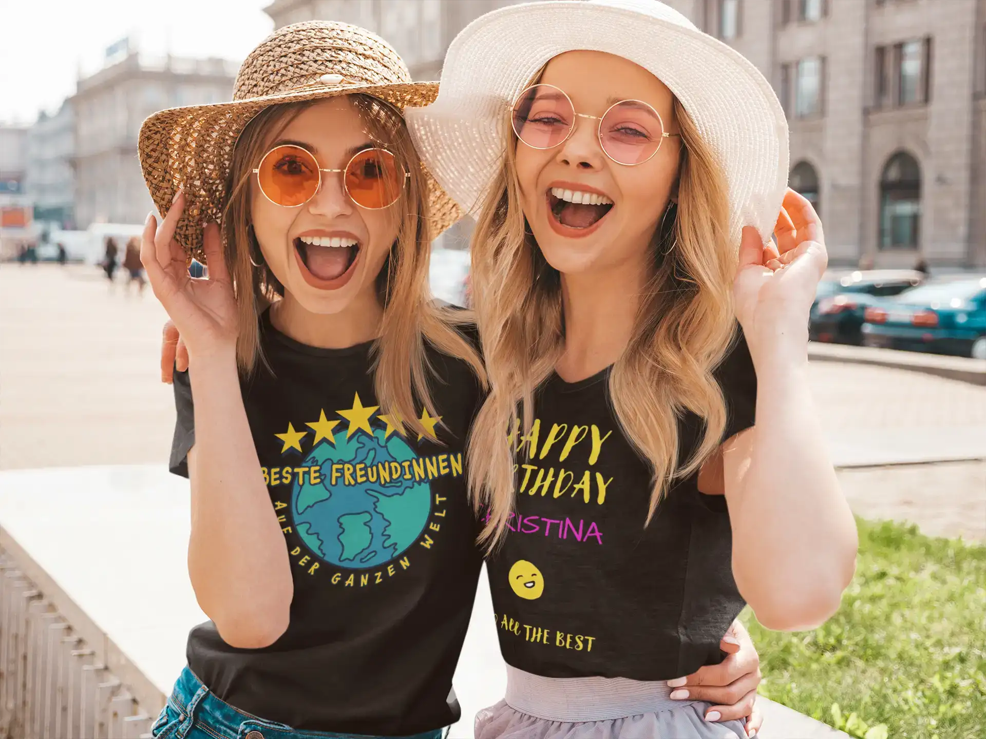Schwarze Grafik-T-Shirts mit farbenfrohen gedruckten Designs und Text