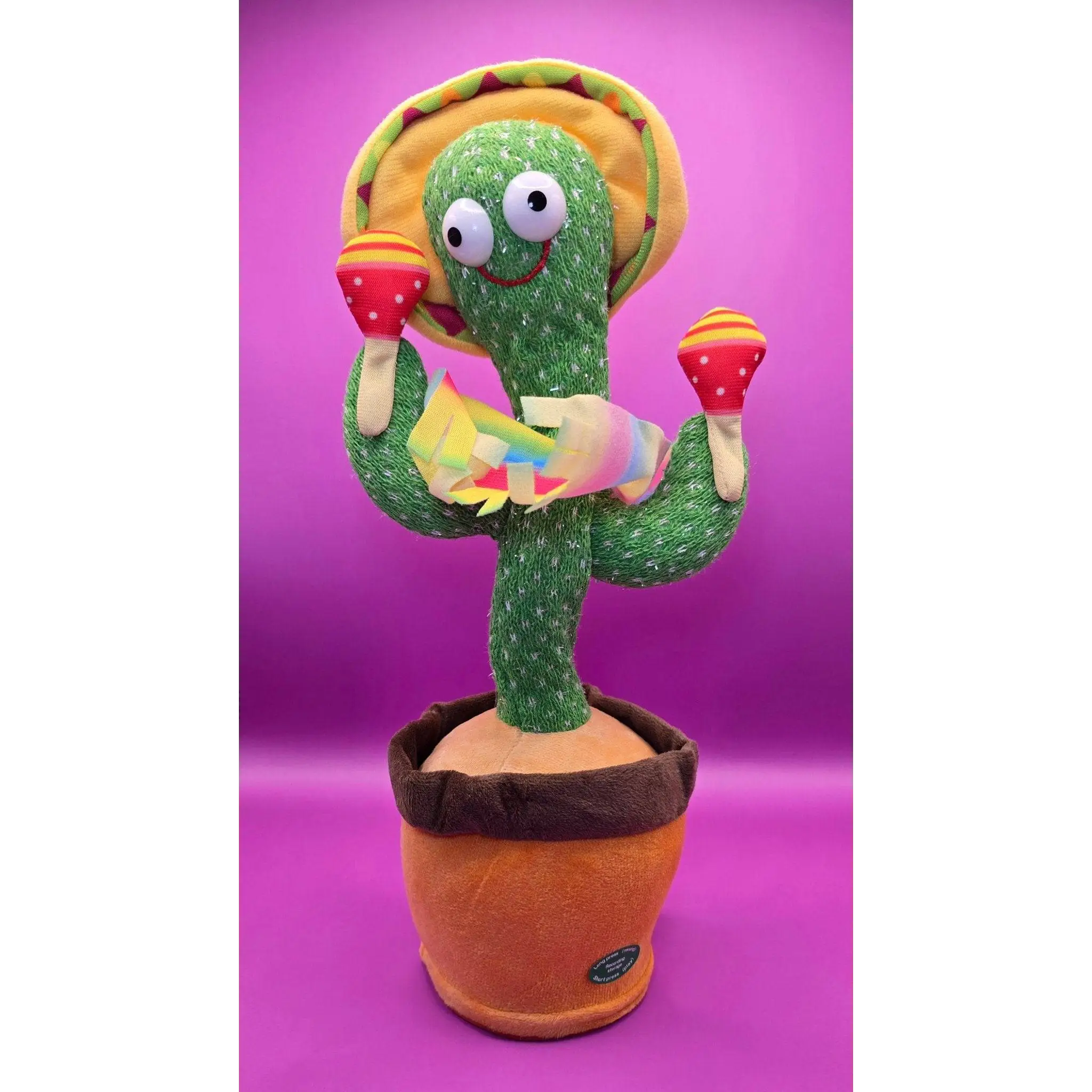Tanzender Kaktus mit 3 Funktionen: Sound, Sprachaufzeichnung und Laberfunktion • inkl. Sombrero und Rasseln • 11x11x35 cm • Labertiere