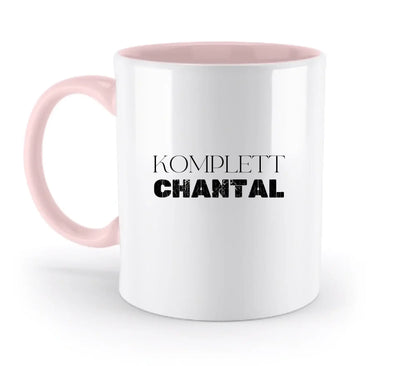 Weiße keramik tasse mit pinkem griff und innenbereich mit personalisierbarem namensmotiv komplett chantal