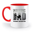 Weiße keramik-tasse mit rotem griff und innenfarbe spülmaschinenfest mit the walking dad grafik zum vatertag