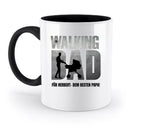 Weiße keramiktasse mit schwarzem griff und innenraum, grauer walking dad print, spülmaschinenfest, personalisierbar, vatertag