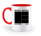 Weiße keramiktasse mit rotem innenraum und griff personalisierbar mit foto collage und spülmaschinenfest