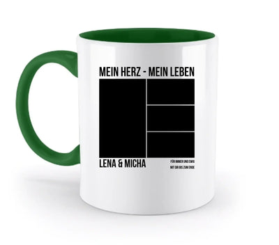 Weiße keramik tasse mit grünem inneren und griff personalisierbar für 2-6 fotos spülmaschinenfest