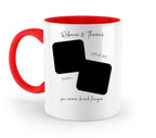 Weiße keramik tasse mit rotem griff und innenbereich personalisierbar mit 1-2 quadratischen fotos und wunschtext spülmaschinenfest