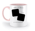 Weiße keramiktasse mit pinkem griff und innen und schwarzen fotorahmen personalisierbar und spülmaschinenfest