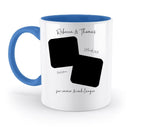 Weiß keramiktasse mit blauem innenraum und griff personalisierbar mit foto quadraten und wunschtext spülmaschinenfest