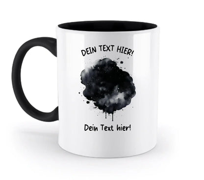 Weiße keramiktasse mit schwarzem griff und innenraum mit farbklecks ki-cartoon-effekt spülmaschinenfest personalisierbar
