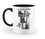 Weiße keramiktasse mit schwarzem griff und innen personalisierbar mit 3er fotomotiv collage spülmaschinenfest