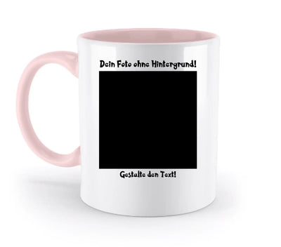 Weiße keramik-tasse mit pinkem griff und innenseite personalisierbar mit fotomotiv spülmaschinenfest
