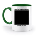 Weiße keramik-tasse mit grünem griff und innenfarbe, personalisierbar mit fotomotiv und spülmaschinenfest