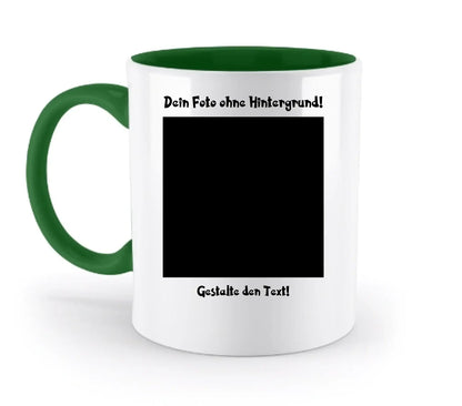 Weiße keramiktasse mit grünem griff und innenfläche personalisierbar mit fotomotiv und spülmaschinenfest