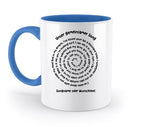 Blaue und weiße keramik tasse mit spiralförmigem spotify-lyrikdesign schwarz text spülmaschinenfest personalisierbar