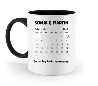 Weiße keramiktasse mit schwarzem griff und innenraum personalisierbarer kalender oktober 2022 spülmaschinenfest