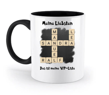 Weiße keramik tasse mit schwarzem griff und innen, personalisierbar mit kreuzworträtsel design spülmaschinenfest