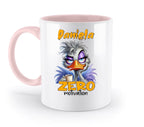 Weiße keramik tasse mit pinkem griff und innen motiv ostrich coffee und text daniela zero motivation spülmaschinenfest personalisierbar
