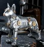 Steampunk pitbull figur kunstharz silber mit goldenen akzenten 29x13,5x31 cm von gilde